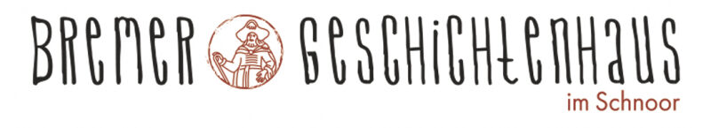 Logo des Bremer Geschichtenhauses mit dem Schriftzug 'Bremer Geschichtenhaus im Schnoor'. In der Mitte des Logos ist eine stilisierte Darstellung des 'Jacobus Maior', basierend auf einem Bildnis des heiligen Jakobus, das sich an der Außenfassade über dem Eingang des Bremer Geschichtenhauses befindet.